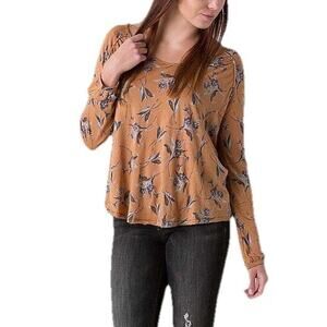 Free People Fanta Open Back Fall Floral Goldenrod Long Sleeve Sz Medium